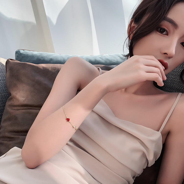 Love Red Peach Heart Girl Real Gold Plating Korean Simple Temperament Bracelet